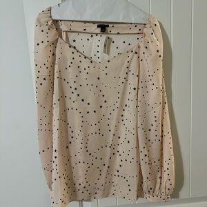 Ann Taylor NWT blush pink black star print long sleeve blouse size L